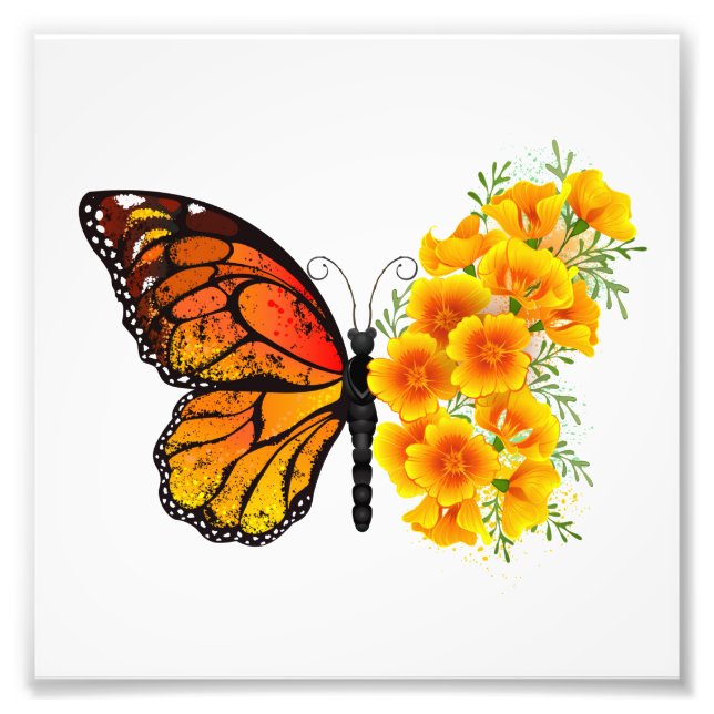 Flower Butterfly with Yellow California Poppy Photo Print (Front)