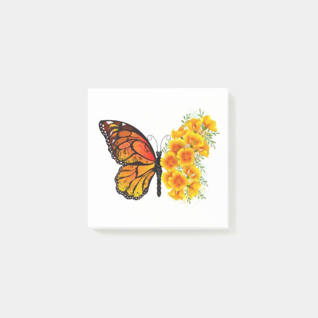 Flower Butterfly with Yellow California Poppy Post-it Notes (Front)