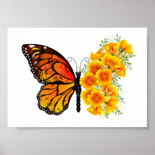 Flower Butterfly with Yellow California Poppy Poster