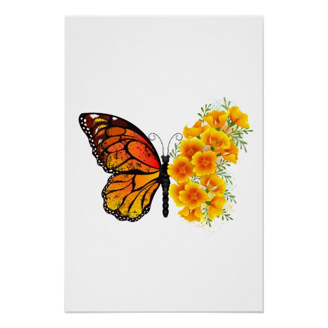Flower Butterfly with Yellow California Poppy Poster (Front)