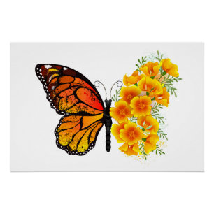 Flower Butterfly with Yellow California Poppy Poster