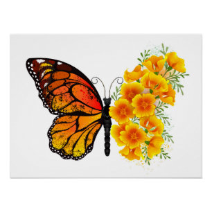 Flower Butterfly with Yellow California Poppy Poster
