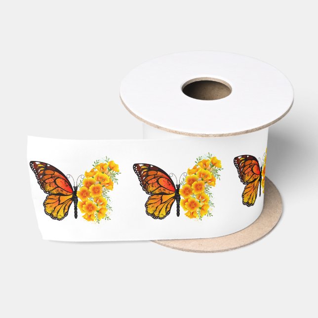 Flower Butterfly with Yellow California Poppy Satin Ribbon (Spool)