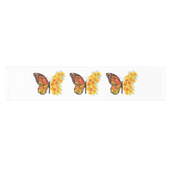 Flower Butterfly with Yellow California Poppy Short Table Runner (Horizontal)