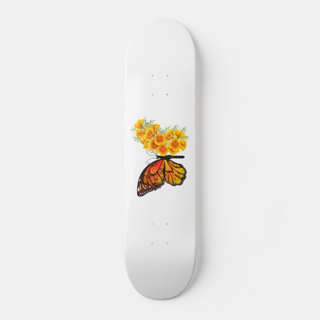 Flower Butterfly with Yellow California Poppy Skateboard (Front)