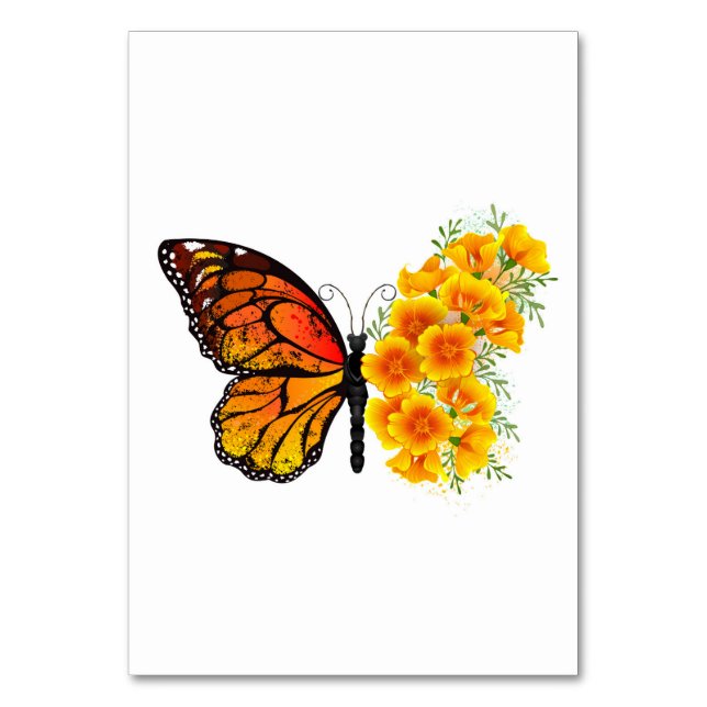 Flower Butterfly with Yellow California Poppy Table Number (Front)