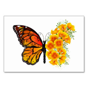 Flower Butterfly with Yellow California Poppy Table Number