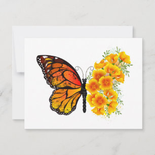 Flower Butterfly with Yellow California Poppy Thank You Card