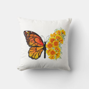 Flower Butterfly with Yellow California Poppy Throw Pillow