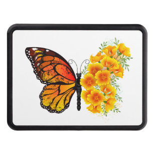 Flower Butterfly with Yellow California Poppy Trailer Hitch Cover