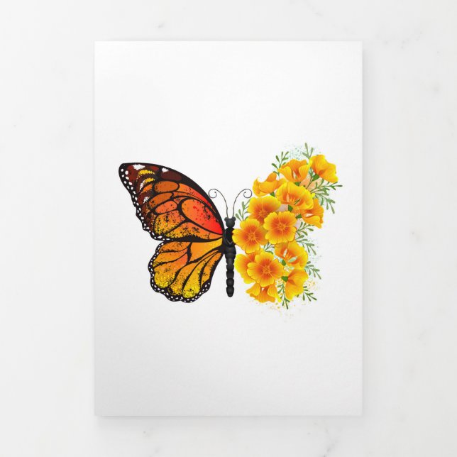 Flower Butterfly with Yellow California Poppy Tri-Fold Holiday Card (Cover)