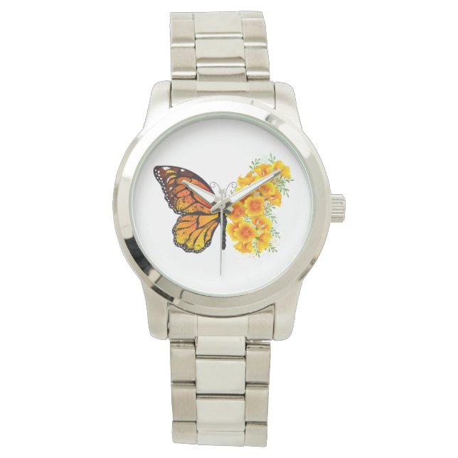 Flower Butterfly with Yellow California Poppy Watch (Front)