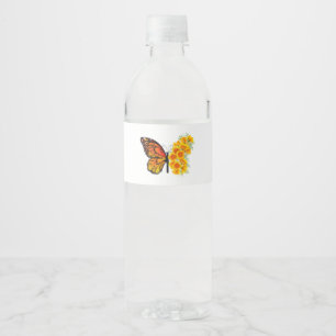 Flower Butterfly with Yellow California Poppy Water Bottle Label