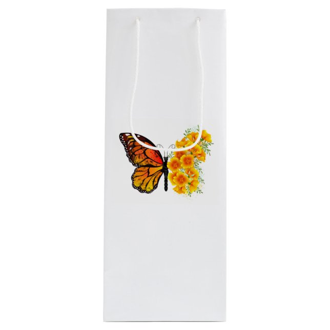 Flower Butterfly with Yellow California Poppy Wine Gift Bag (Front)