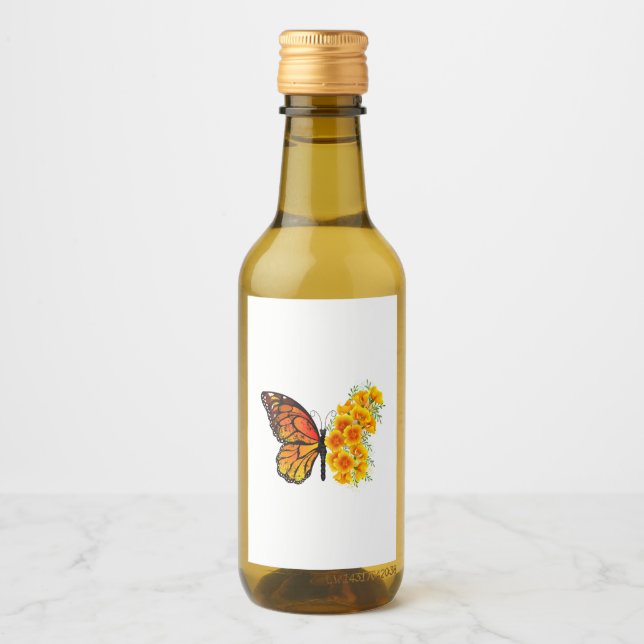 Flower Butterfly with Yellow California Poppy Wine Label (Front)