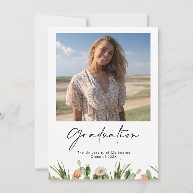 Flower Cactus Photo Graduation Invitation (Devant)