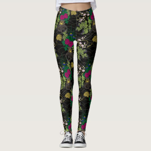 Flower Carriage Pattern Japanese classic Leggings