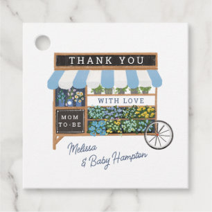 Flower Cart Farmers Market Blue Baby Shower Favour Tags