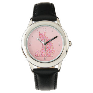 Flower Cat - coral orange and pink Watch