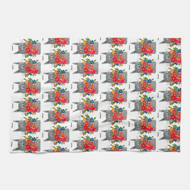 Flower Cat Kitchen Towel (Horizontal)