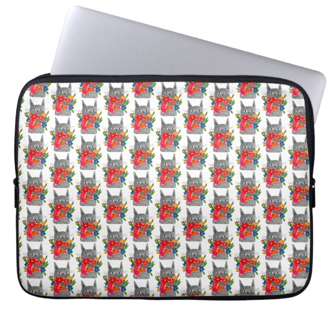 Flower cat laptop sleeve (Front)