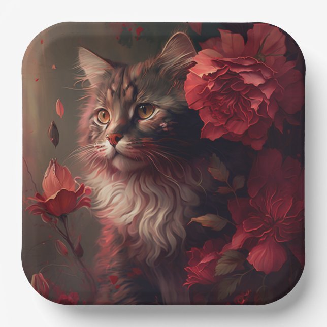 Flower cat paper plate (Front)
