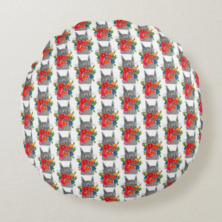 Flower cat round pillow