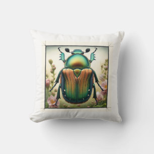 Flower chafer beetle 131024IREF219 - Watercolor Throw Pillow