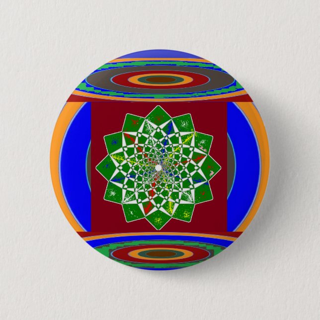 FLOWER CHAKRA Wheel Energy: Emerald Green 2 Inch Round Button (Front)