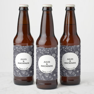 Flower Chalkboard Monochrome Modern Beer Bottle Label