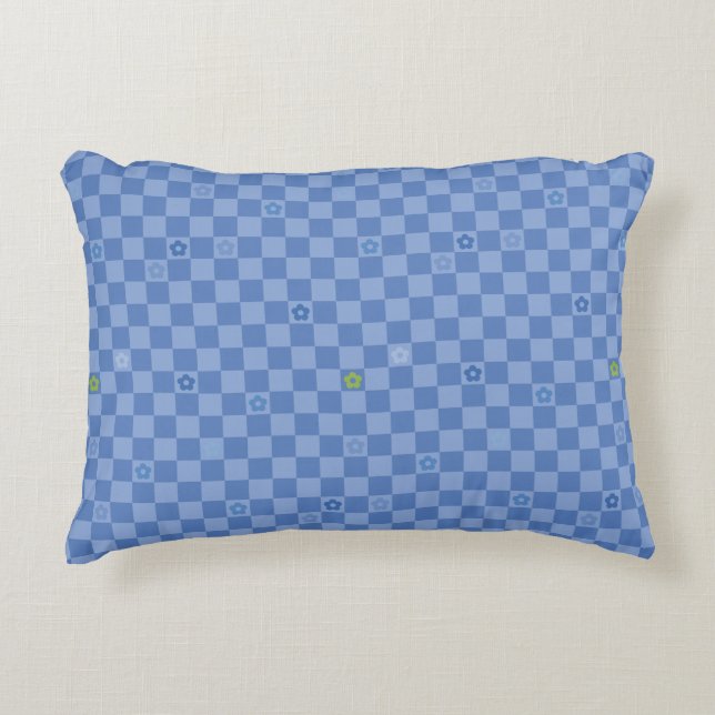 Flower Checkered Pattern No. 01 - Light Blue Accent Pillow (Front)