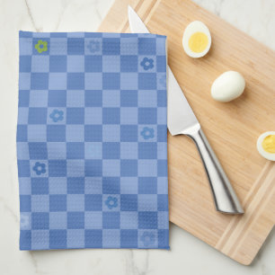 Flower Checkered Pattern No. 01 - Light Blue Kitchen Towel