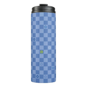 Flower Checkered Pattern No. 01 - Light Blue Thermal Tumbler