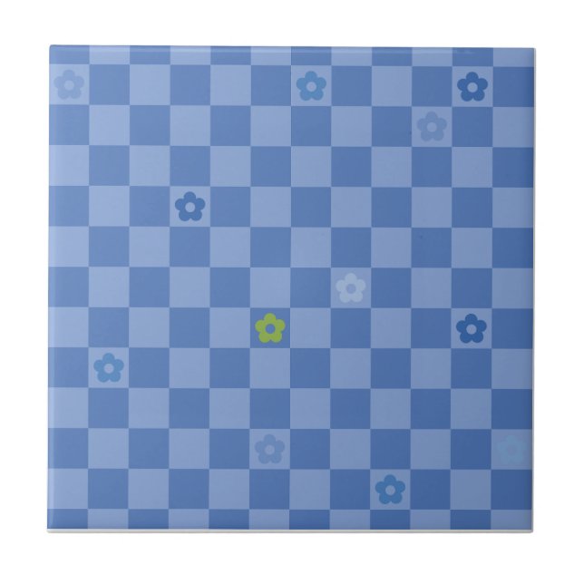 Flower Checkered Pattern No. 01 - Light Blue Tile (Front)
