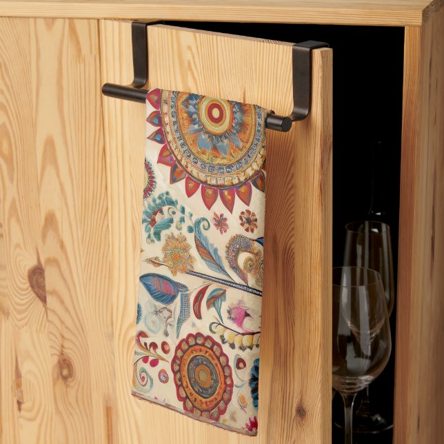 Flower Child Folk Art Kitchen Towel (Thirds Fold)