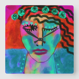 Flower Child Original Abstract Art Square Wall Clock