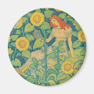 Flower Child Woman in Sunflower Garden Magnet