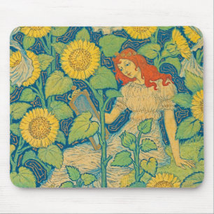 Flower Child Woman in Sunflower Garden Mouse Pad