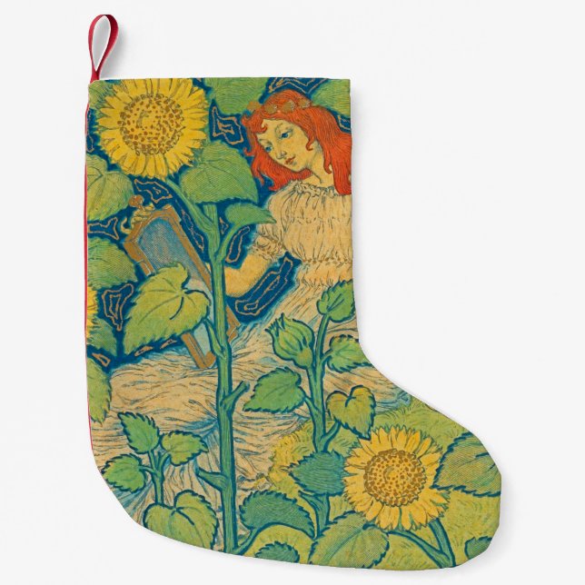 Flower Child Woman in Sunflower Garden Small Christmas Stocking (Front)