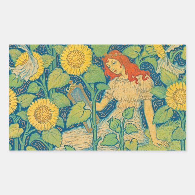 Flower Child Woman in Sunflower Garden Sticker (Front)