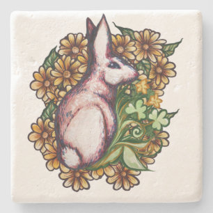 Flower Clover Rabbit Cute Rabbits bunny art        Stone Coaster