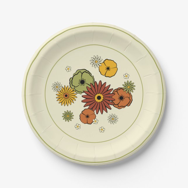 Flower Cluster Retro Kitschy Paper Plate 7" (Front)