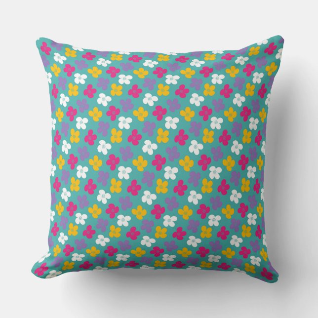 Flower Clusters on Teal for a Bright Look Throw Pillow (Front)