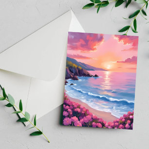 Flower Cove   Pink Ocean Watercolor Floral Card