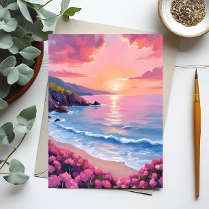 Flower Cove   Pink Ocean Watercolor Floral Postcard