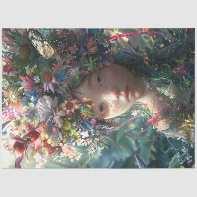 Flower Covered Fairy Girl Decoupage  Tissue Paper (Front)