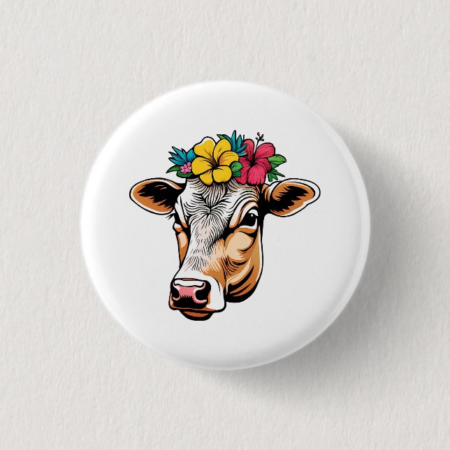 Flower Cow 1 Inch Round Button (Front)