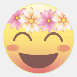 Flower Crown Blushing Emoji Face Sticker