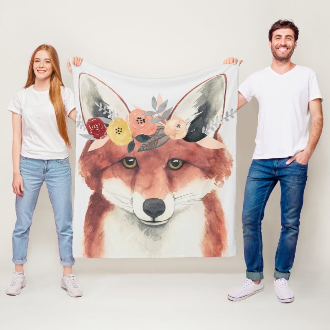 Flower Crown Forester Fox Fleece Blanket (In Situ)