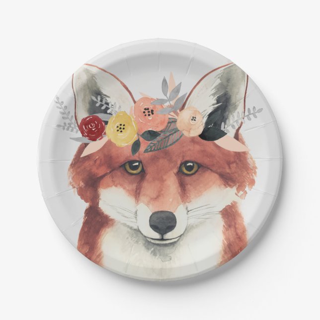 Flower Crown Forester Fox Paper Plate (Front)